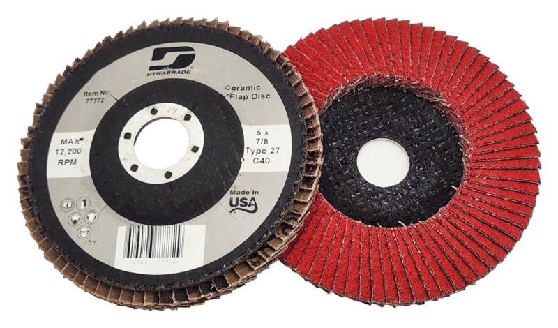Disco de láminas DynaCut Premium de cerámica, tipo 27, de 5" (127 mm) de diámetro x 7/8" de espesor, grano 40, con fibra de vidrio