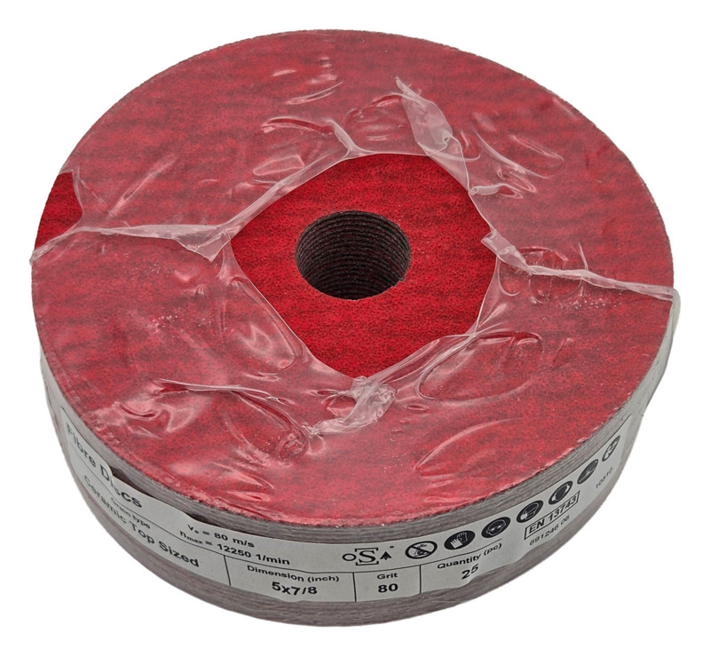 Disco de fibra DynaCut cerâmico, diâmetro de 5" (127 mm) x espessura de 7/8", granulação 80